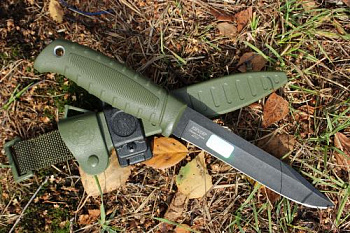 Нож Кизляр "Таран" клинок AUS-8, стоунвош черный, рукоять эластрон, хаки