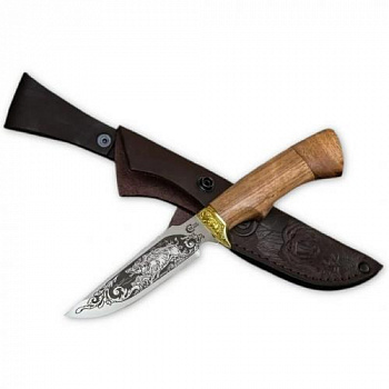 Нож Следопыт, ст.65х13,литье рукоять ценные породы дерева,гравировка