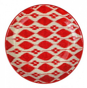 Ляган Риштанская Керамика 38см плоский Красный Атлас