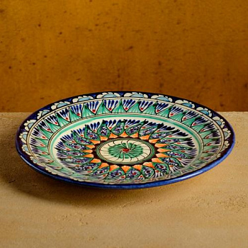 Тарелка синяя Риштан 22 см плоская