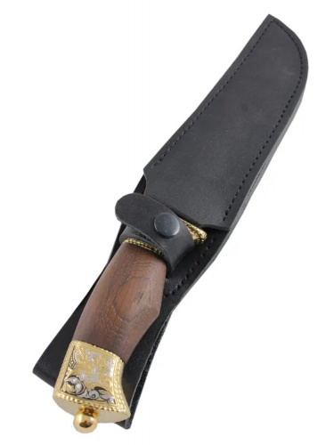 Нож дамасский разделочный позолоченный "Тайга" (ножны из кожи)
