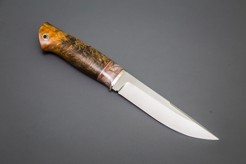 Нож Тигр,сталь S390.мельхиор,зуб мамонта, рукоять стабилиз карельская береза+чех