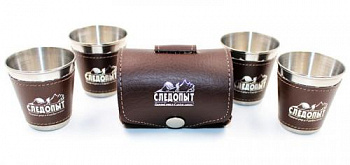 Рюмка «СЛЕДОПЫТ», 60 мл, в кожаной тубе,(4 шт)
