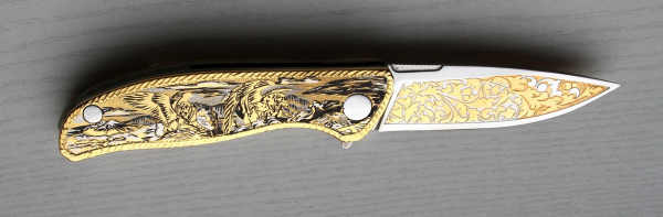 Нож складной позолоченный сталь Х12МФ