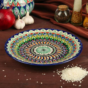 Тарелка синяя Риштан 25 см плоская