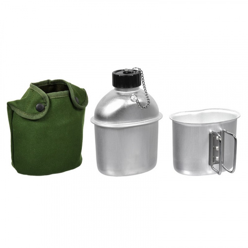 Фляжка алюминиевая 1л с кружкой, в чехле