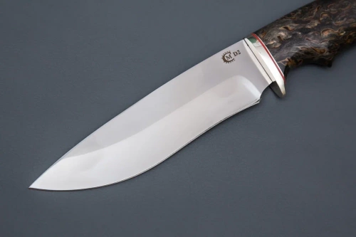 Нож Близнец, ст.D2,литье мельхиор, стабилизированная карельская береза