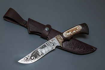 Нож Галеон, кован.ст.95х18,венги,литье,кость,гравир.