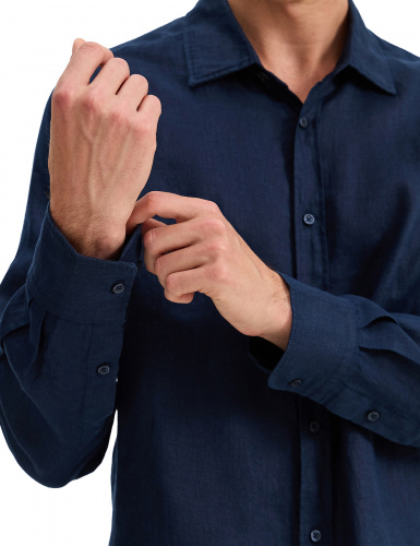 РУБАШКА NORVEG LINEN МУЖСКАЯ SLIM ЦВЕТ ТЕМНО-СИНИЙ