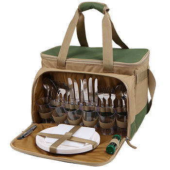 Термосумка АРКТИКА зеленый цвет с набором посуды для 6и человек