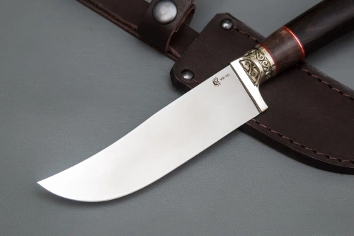Нож Узбекский малый,ст. VG-10,мельхиор,стаб.кар.бер.,черное дерево