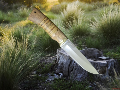 Нож Рысь сталь 95Х18 дерево Падук с берестой