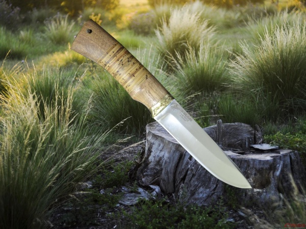 Нож Рысь сталь 95Х18 дерево Падук с берестой