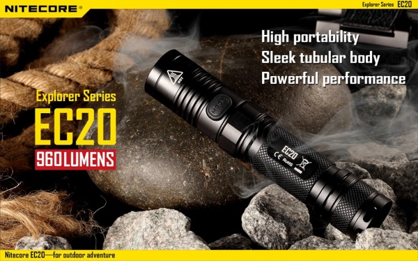 Фонарь EC20 Cree XM-L T6960 люмен 25часов 222м  2*CR123*1*18650