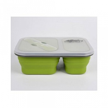 Контейнер Tramp силиконовый 2 отсека с ловилкой (оливковый, 900мл)