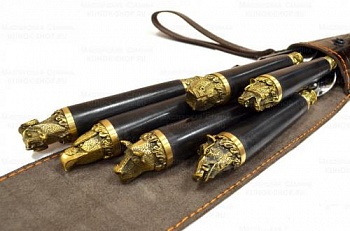 Набор Колчан №2.1 (рукоять граб,лит Разные звери(каменные головы)кожа