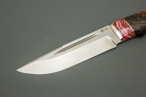 Нож Путник ,ст. S390.мельхиор,зуб мамонта, рукоять стаб. карельская береза+чех