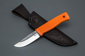 Нож Лесник, ст.Х12МФ, след ковки, рук. Elastron (оранжевый)