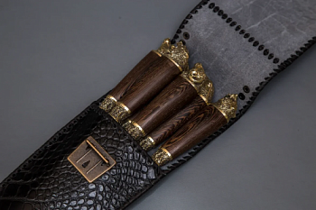 Набор Колчан №1.1 (рукоять граб,лит Разные звери) кожа,рисов.