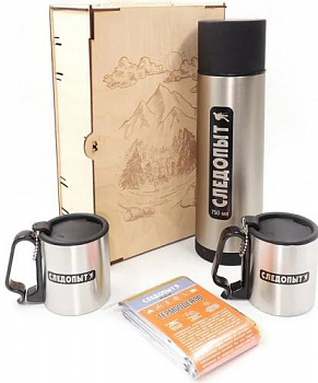 Подарочный набор "СЛЕДОПЫТ - Экстрим" (коробка фанерная, термоодеяло, термос, кр