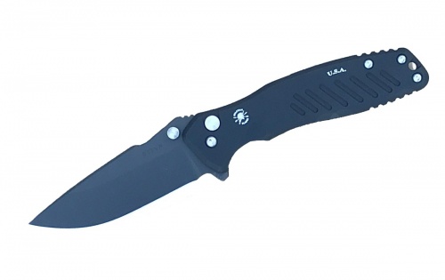 Нож"PALLAS"скл.флиппер,ст.S35VN,кл.черн.,кнопочн.фиксатор,рук.черн.аллюм.,клипса