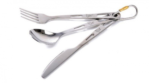 Столовые приборы из нерж. стали BD-130 ложка, вилка, нож на карабине BD-130