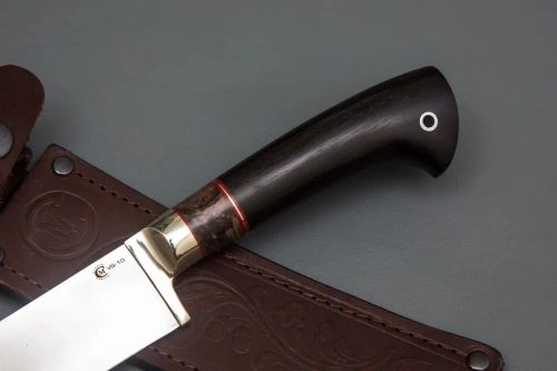 Нож Узбекский,ст. VG-10,мельхиор,стаб.кар.бер.,черное дерево
