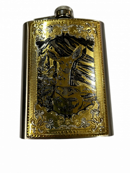 Фляга нерж. ст. с позолоченной гравюрой "Олени"