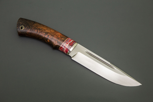 Нож Путник ,ст. S390.мельхиор,зуб мамонта, рукоять стаб. карельская береза+чех