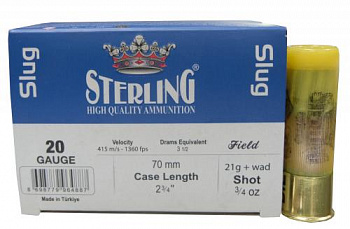 Патрон к.20х70 с пулей SLUG 25 гр STERLING 1уп/10шт
