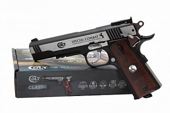 Пистолет пневм. Colt Special Combat (никель с пласт. накладками под дерево)