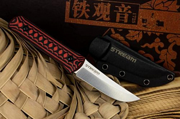 Нож STREAM N690 SW G10-BRH KS (StoneWash, G10 Black-Red Handle, Kydex Sheath)