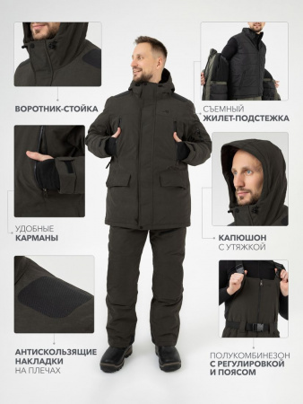 КОСТЮМ УТЕПЛЕННЫЙ ЕГЕРЬ (ТЕМНЫЙ ХАКИ, С СУМКОЙ)