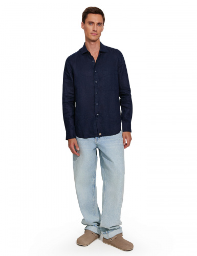 РУБАШКА NORVEG LINEN МУЖСКАЯ ПРЯМАЯ ЦВЕТ ТЕМНО-СИНИЙ