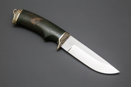 Нож Егерь,ст. VG-10,мельхиор,стаб.кар.бер.,черное дерево
