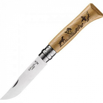 Нож Opinel №8, нержавеющая сталь, рукоять дуб, гравировка собака Нож Opinel №8, нержавеющая сталь, рукоять дуб, гравировка собака