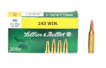 Патрон к.243Win 5,2гр FMJ Hornady S&B 1уп/20шт