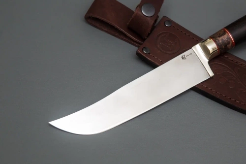 Нож Узбекский,ст. VG-10,мельхиор,стаб.кар.бер.,черное дерево