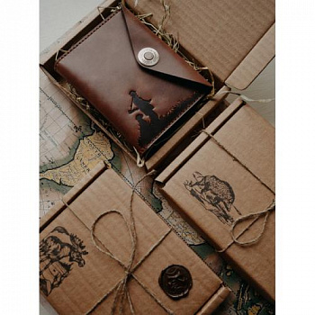 Обложка для охотничьих документов (Коричневый, Охотник с собакой)