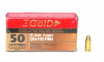 Патрон к.9х19 Люгер Gold об лак БПЗ 1уп/50шт
