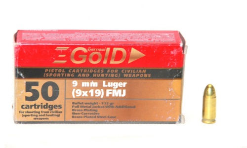 Патрон к.9х19 Люгер Gold об лак БПЗ 1уп/50шт