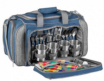 Набор для пикника на 4 персоны синий/серый (HS-605(4)BG) Helios