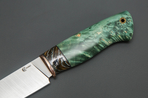 Нож Сокол,ст. S390,макумэ ганэ,зуб мамонта,кап.клена,форм.ножны