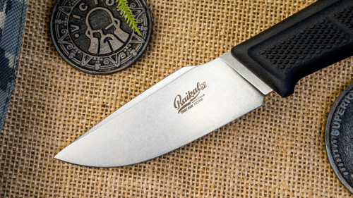 Нож BAIKAL M AUS-8 (Cryo) SW BKH LS (StoneWash, Black Kraton Handle, Leather Sheath)