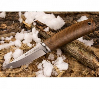 Нож SAMOYED N690 SW WH LS (StoneWash, Walnut Handle, Leather Sheath)