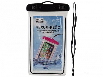 Чехол-кейс водонепроницаемый  со шнурком ECOS W-77, черный цв